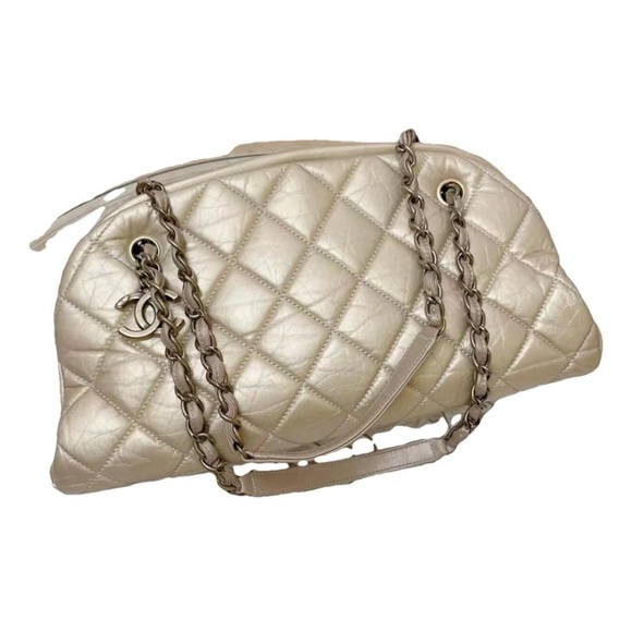 CHANEL Handbags - CHANEL Gold Calfskin Quilted Shoulder Bag with Chain Strap